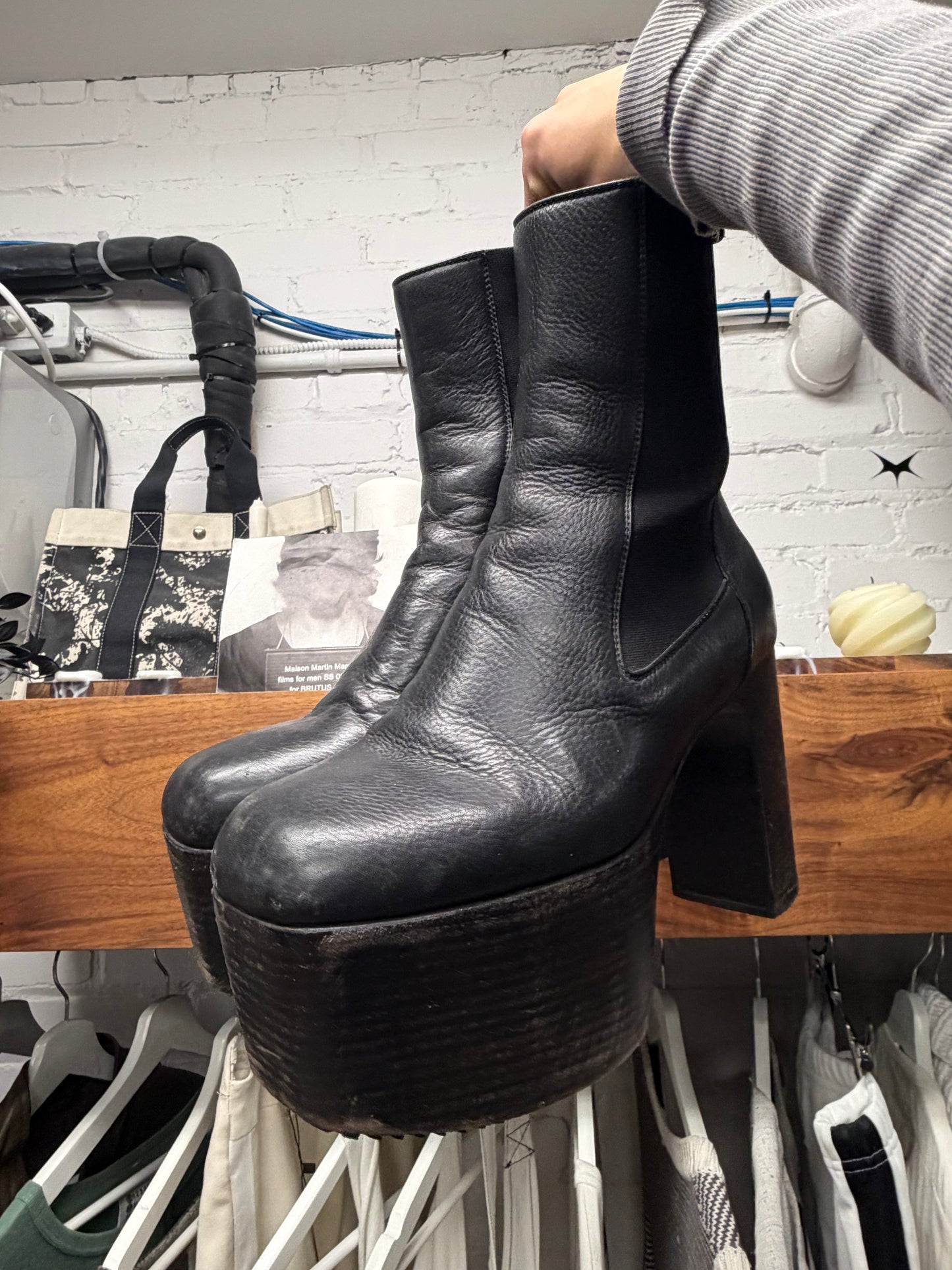 Rick Owens Black Leather ‘Kiss’ Platform Heel Boots