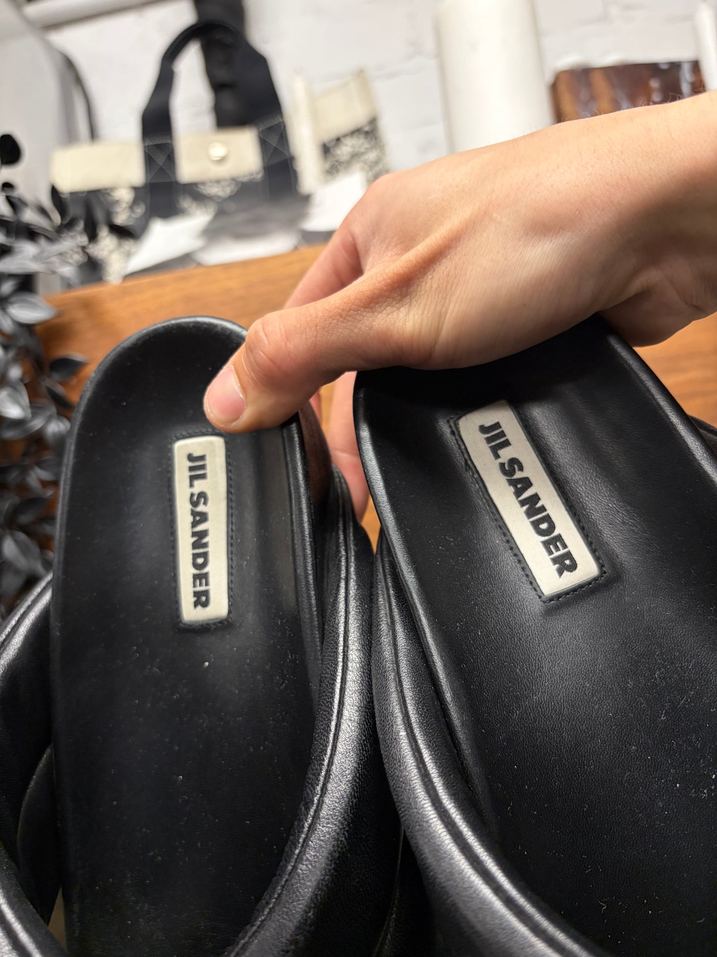 Jil Sander Crossover Strap Black Leather Sandals