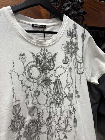 AW2016 Balmain ‘Dangling Chains’ Black/White Graphic T-Shirt