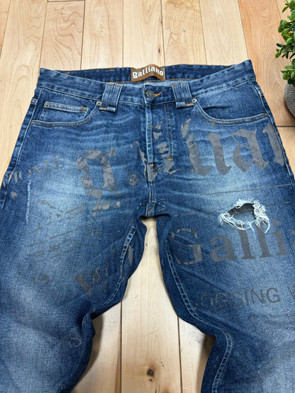 Galliano ‘Gazette’ Newspaper Print Denim