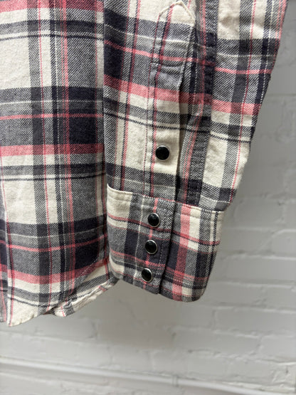 2017 Saint Laurent Brown/Cream Plaid Button Snap Flannel