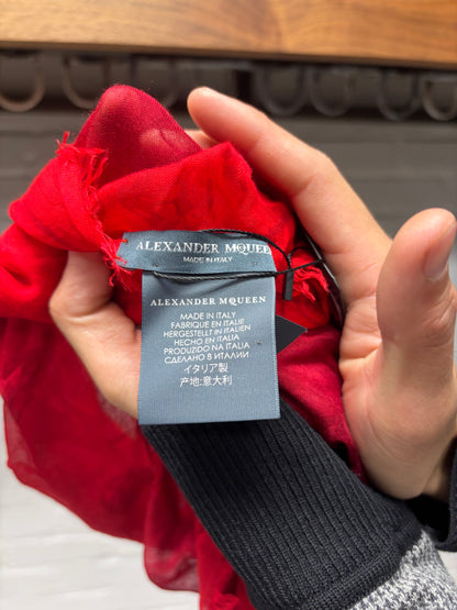 Alexander McQueen Red Silk ‘Skull Print’ Full XL Size Scarf