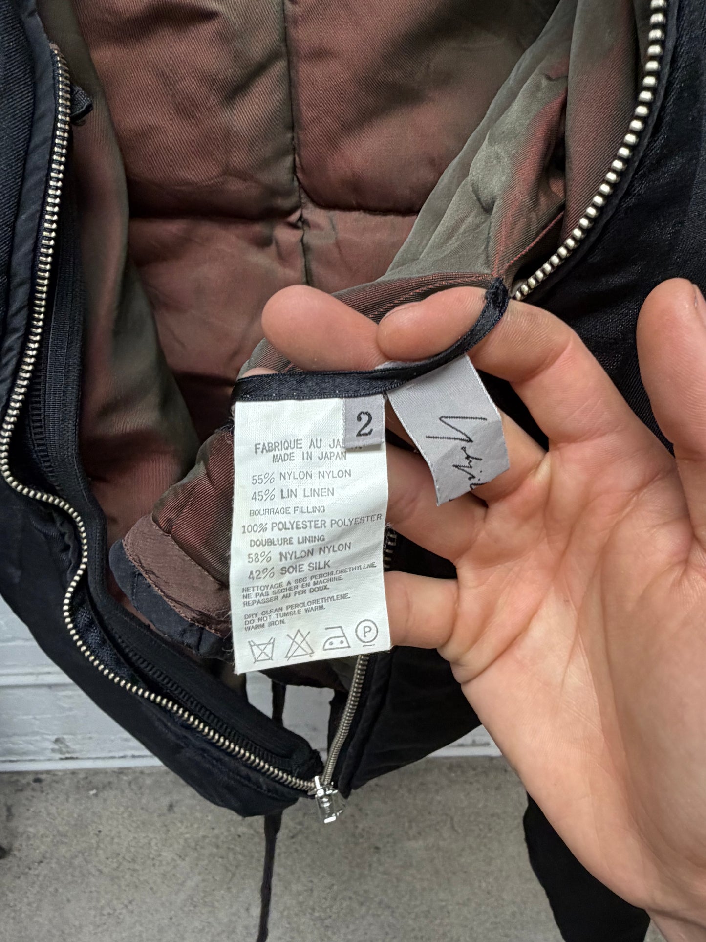 Vintage 90s Yohji Yamamoto Mainline ‘Vertical Logo’ Cropped Black Bomber Jacket