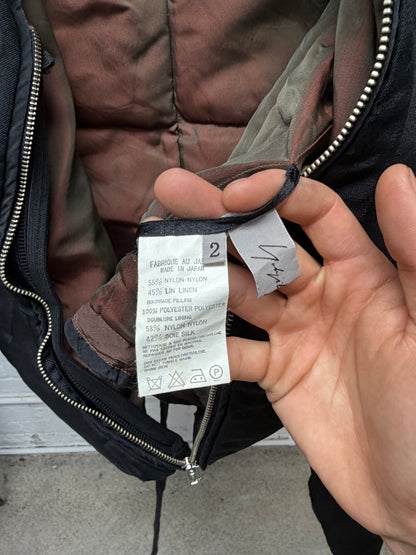 Vintage 90s Yohji Yamamoto Mainline ‘Vertical Logo’ Cropped Black Bomber Jacket