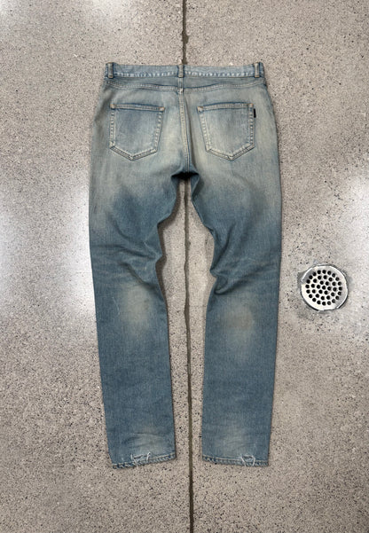 2018 Saint Laurent ‘D02’ Light Wash Distressed Skinny Jeans