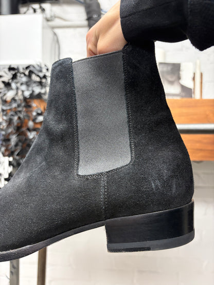 Saint Laurent Black Suede ‘Wyatt’ Pointed Toe Boots