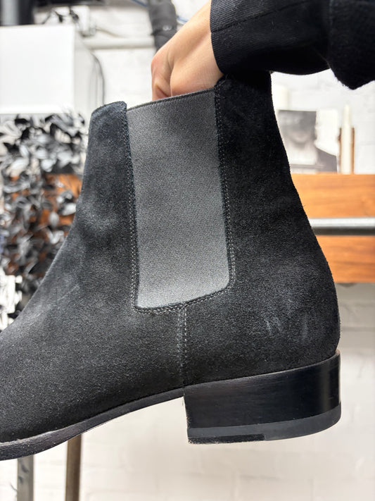 Saint Laurent Black Suede ‘Wyatt’ Pointed Toe Boots