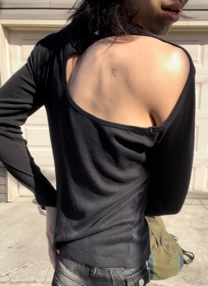 Helmut Lang Back Cutout Ribbed Black Longsleeve Shirt