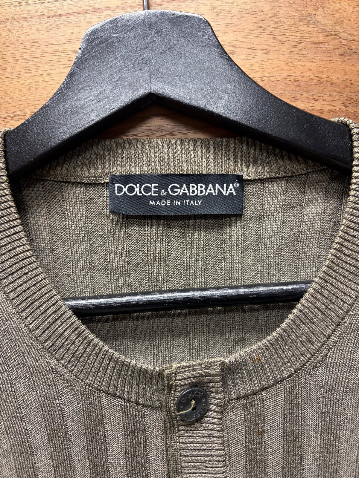Dolce & Gabbana ‘Mainline’ Glossy Brown Ribbed Henley Slim Fit Sweater