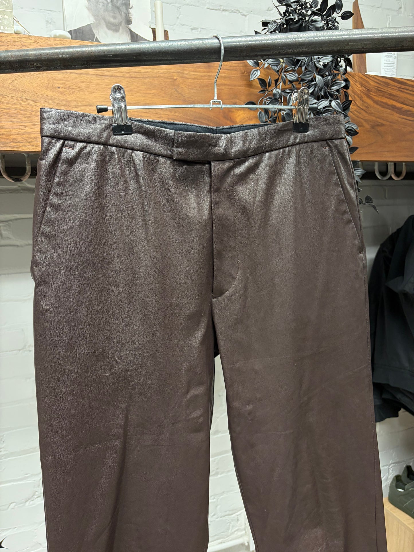 AW2001 Raf Simons ‘Riot Riot Riot’ Brown Lambskin Leather Pants