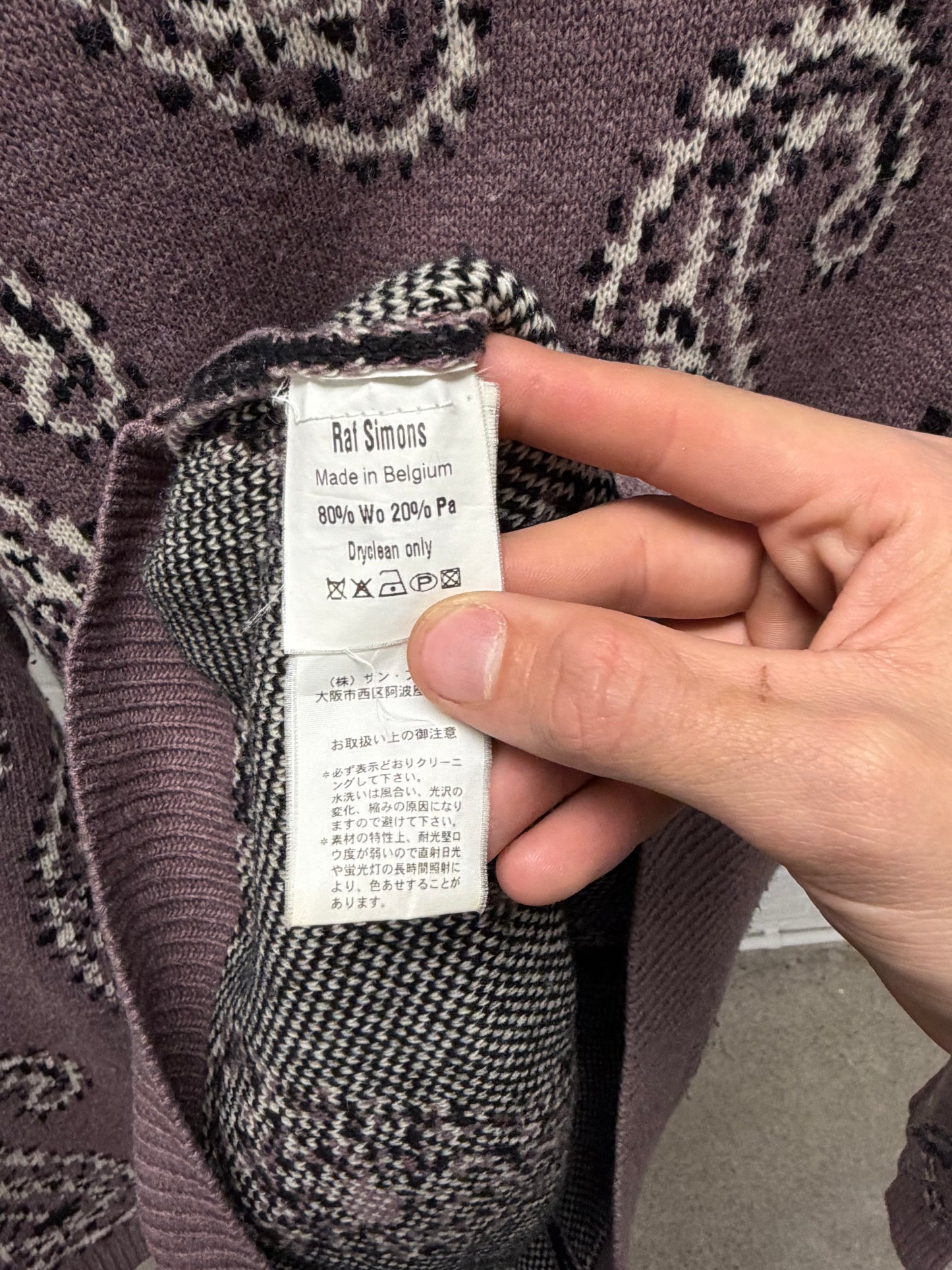AW2004 Raf Simons ‘Waves’ Purple Paisley Knit Sweater