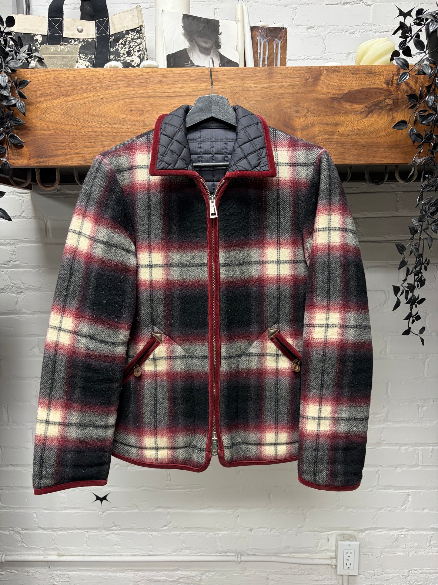 AW2009 Number (N)ine Reversible Wool/Quilted Liner Plaid Collared Jacket