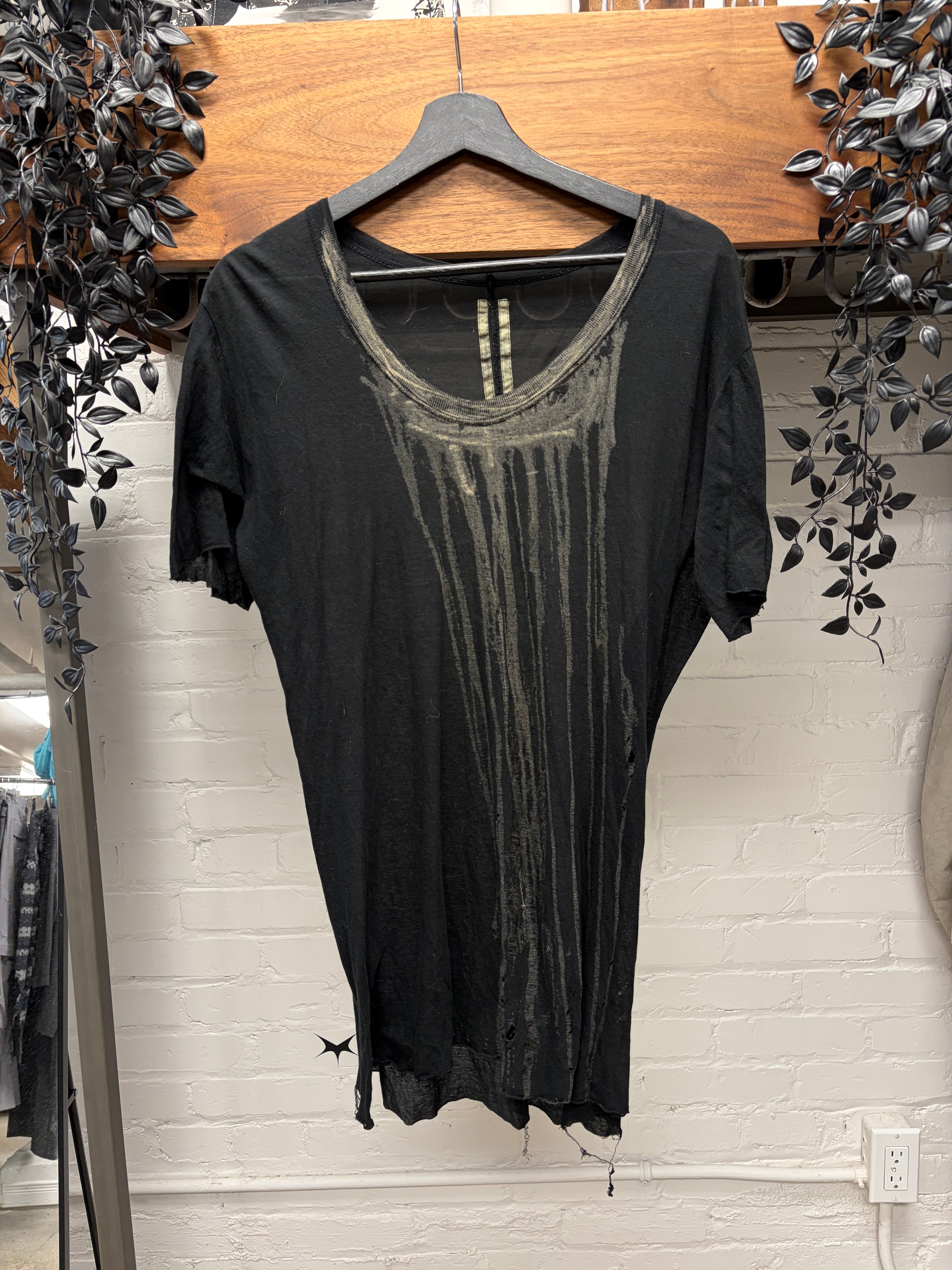 SS2007 Rick Owens 'Drake' Bleached Vomit Distressed Black T-Shirt