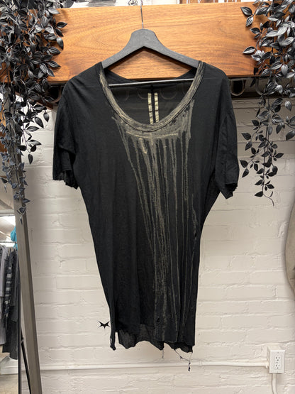 SS2007 Rick Owens ‘Drake’ Bleached Vomit Distressed Black T-Shirt