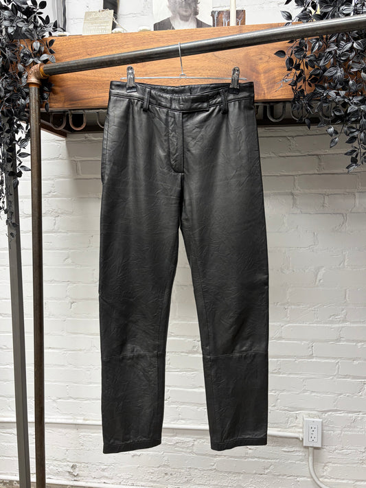 Ann Demeulemeester Black Leather Slim Cut Trousers