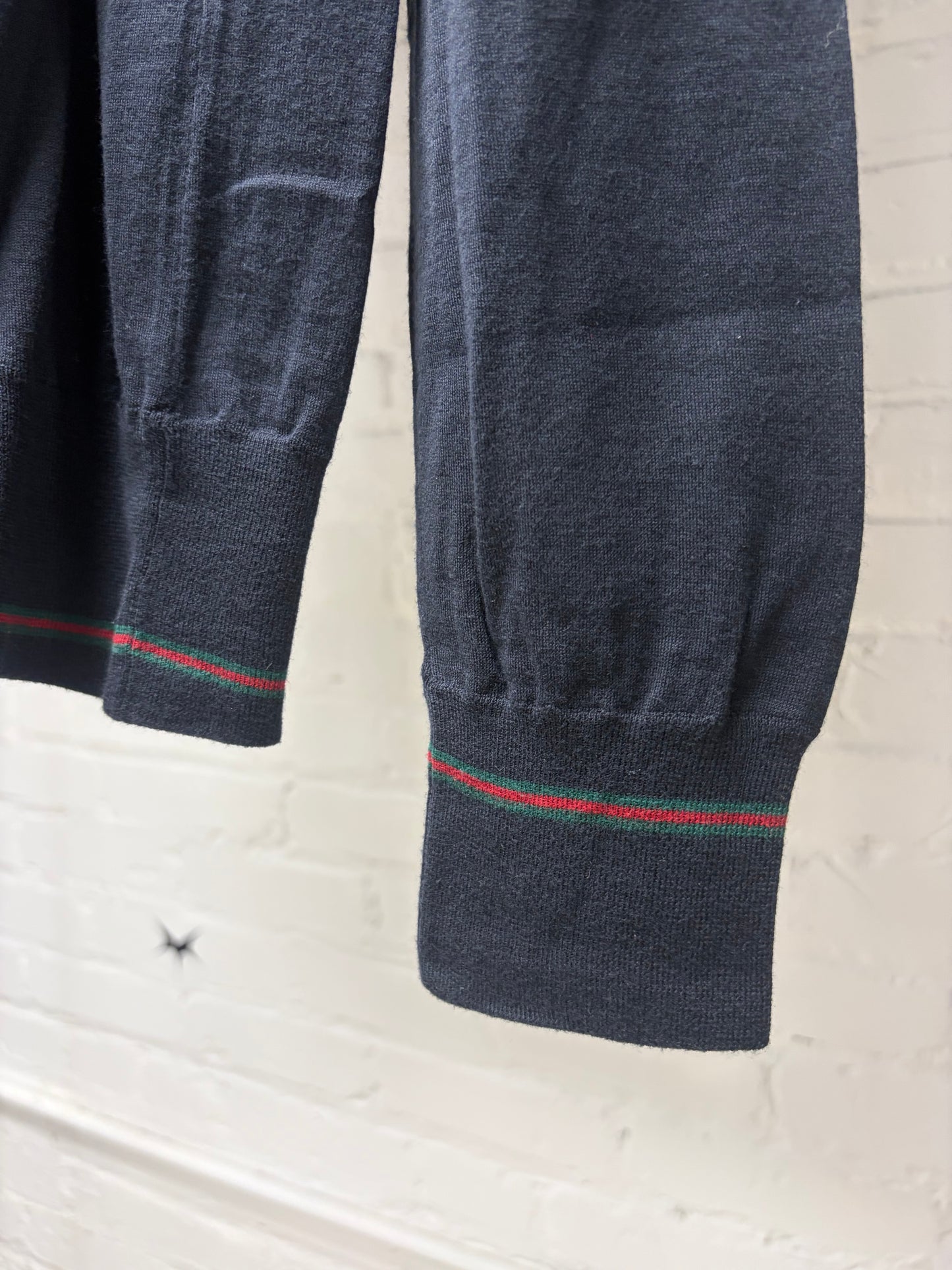 2000s Gucci ‘Stripe Logo’ Cuff Finished V-Neck Knit Sweater
