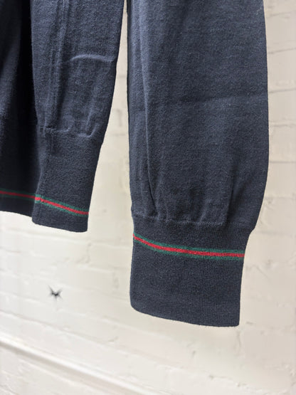 2000s Gucci ‘Stripe Logo’ Cuff Finished V-Neck Knit Sweater