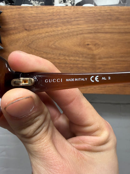 Gucci Brown Tinted GG Interlock Logo Rounded Sunglasses