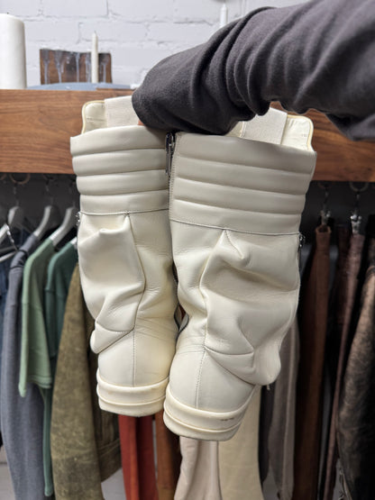 Rick Owens ‘Cargobasket’ Milk/White Leather High Top Sneakers