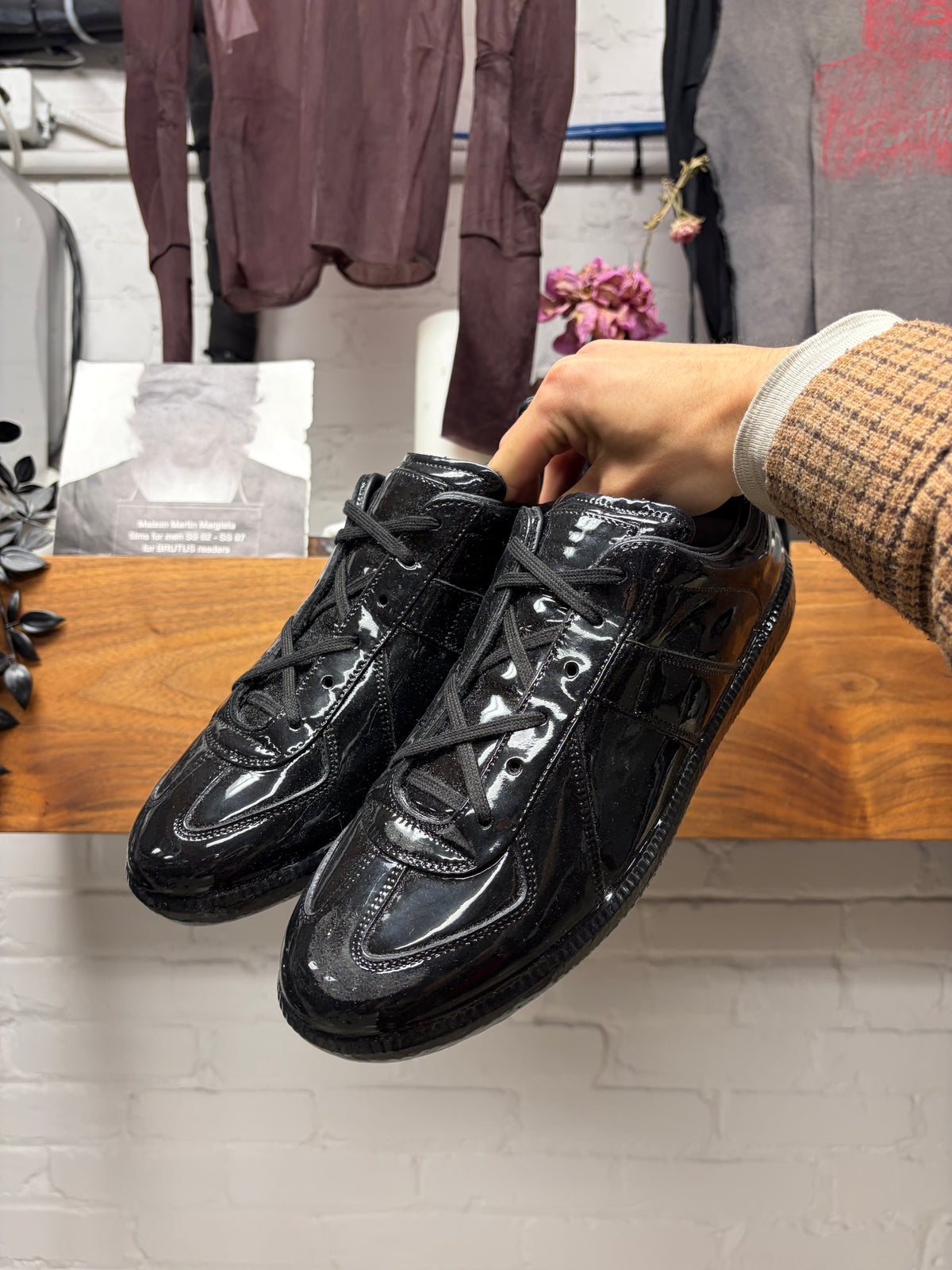 Maison Margiela ‘G.A.T.’ Black Glossy Patent Leather Low Top Sneakers