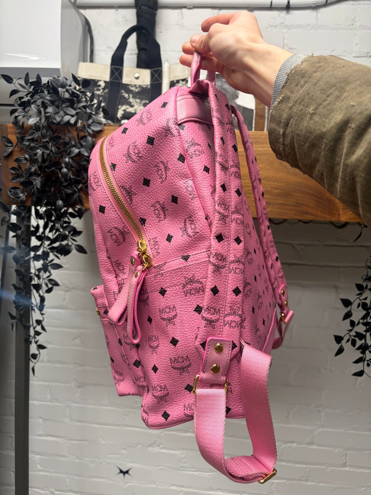 MCM ‘Viestos’ Pink Leather Stark Studded Backpack