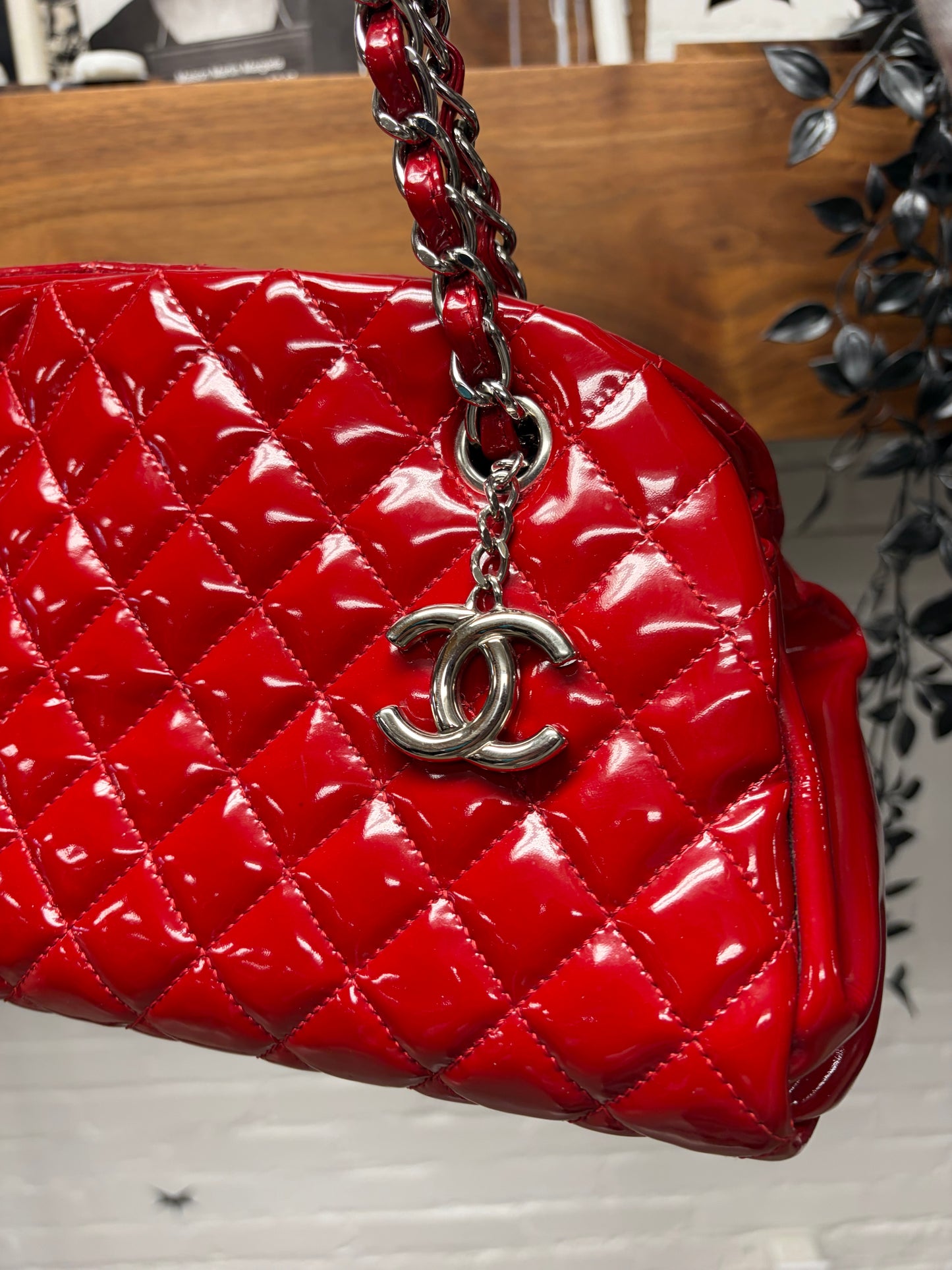 Chanel ‘Mademoiselle’ Quilted Red Patent Leather Mini Bowling Bag