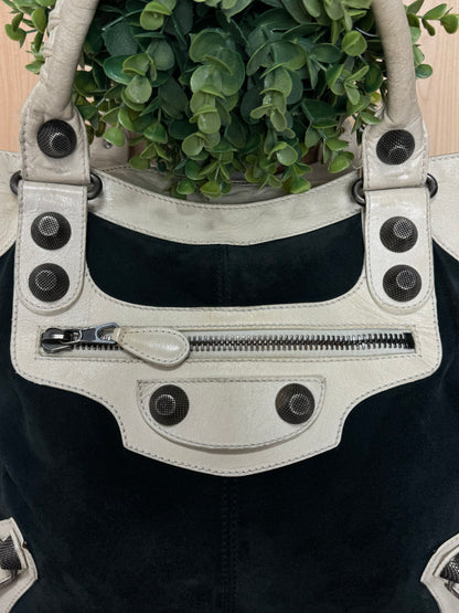 Balenciaga ‘Giant 21’ Black Suede/White Leather City Shoulder Bag