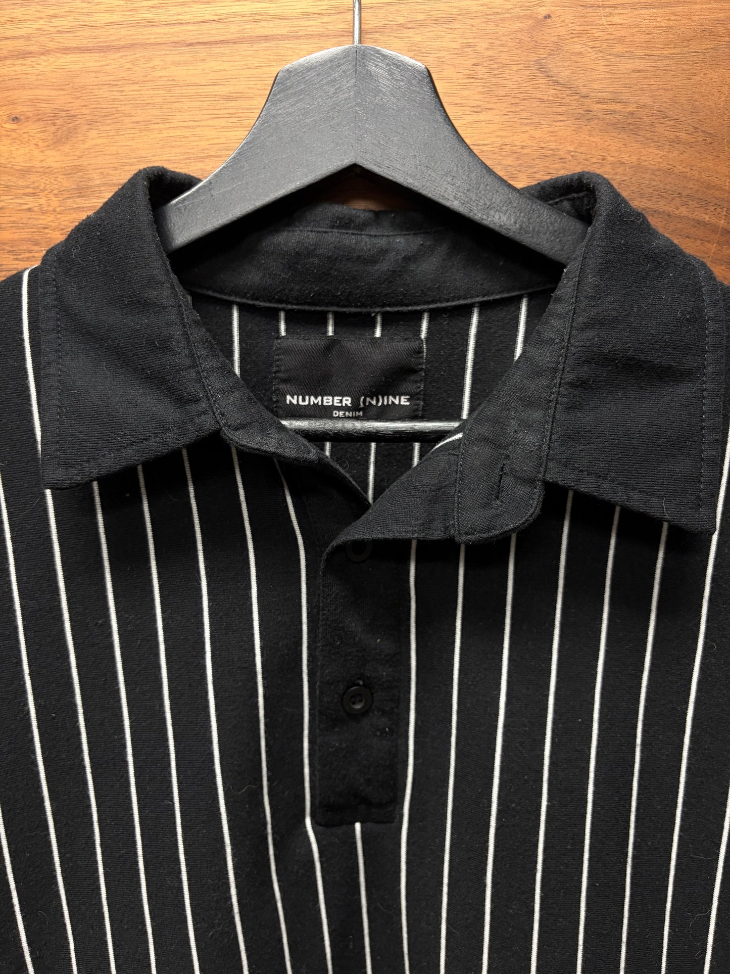 Number (N)ine Black/White Vertical Striped Polo