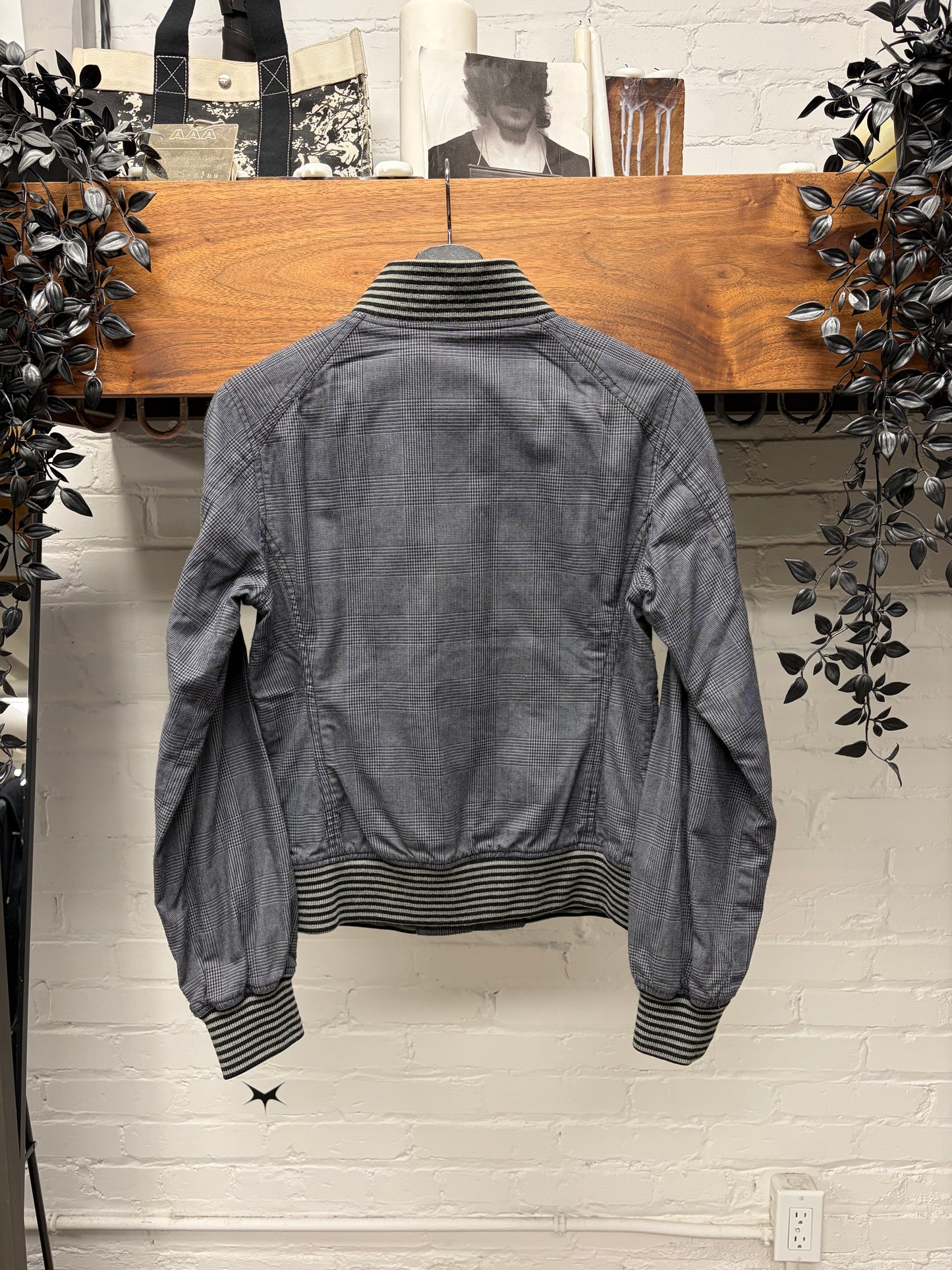 Hysteric Glamour Houndstooth Grey Bomber Jacket