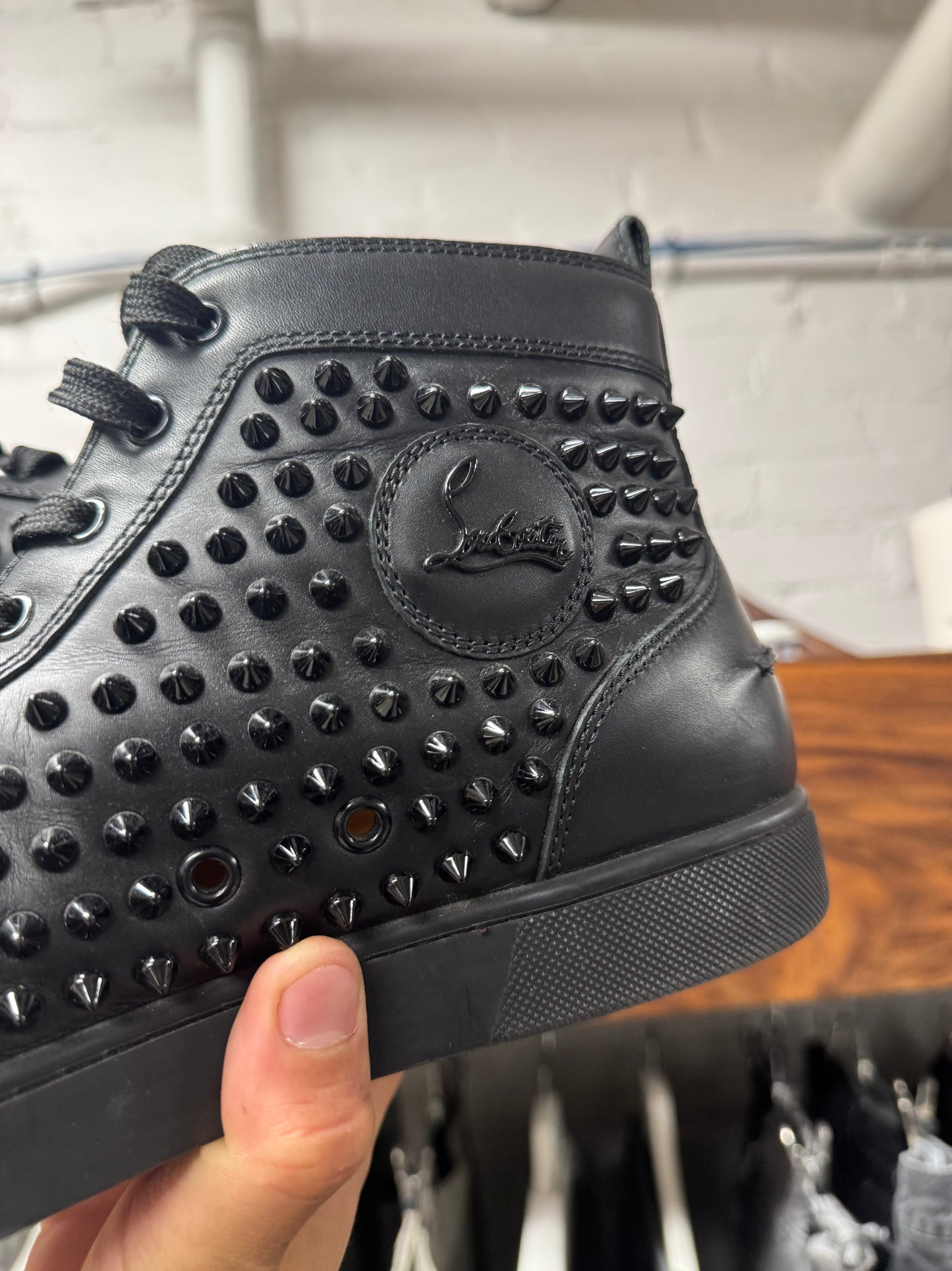 Christian Louboutin Classic Red Bottom ‘Junior Spike’ High Top Sneakers