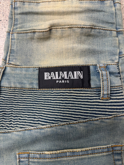 Balmain Light Wash Blue Biker Denim