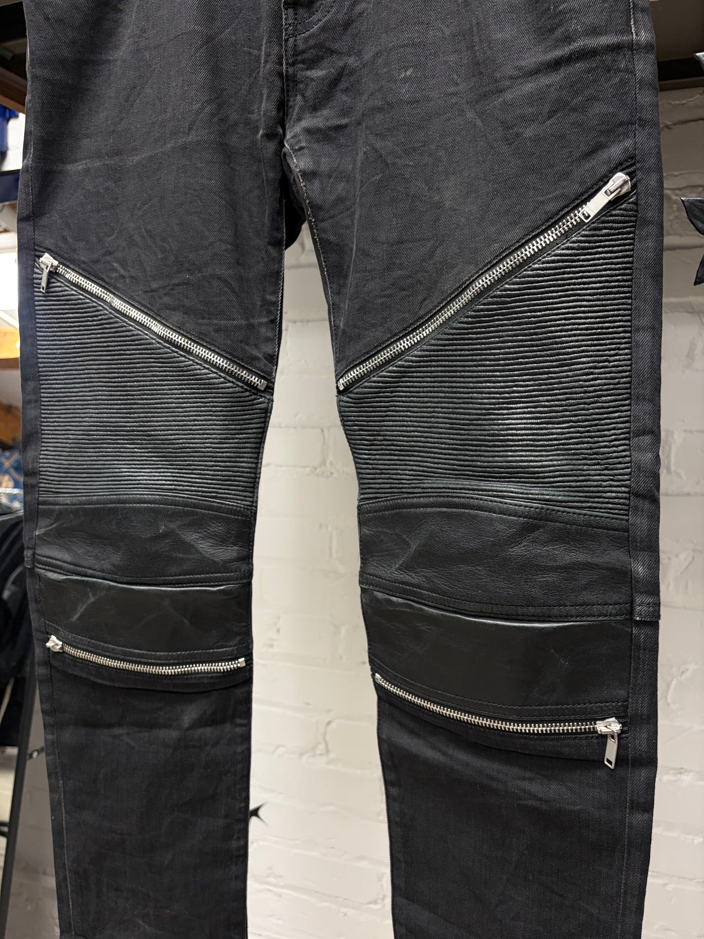 Saint Laurent by Hedi Slimane ‘D02’ Leather Biker Knee Zip Skinny Jeans