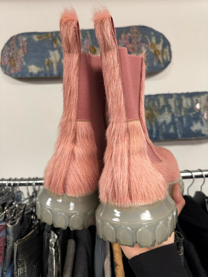 Rick Owens Pink Pony-Hair Tractor Boots