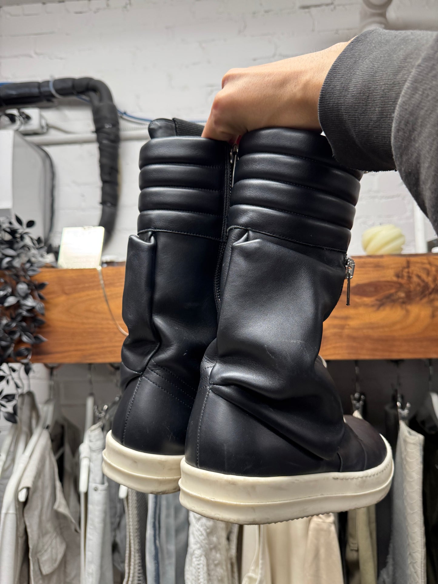 Rick Owens ‘Cargobasket’ Black/Milk Leather High Top Sneakers