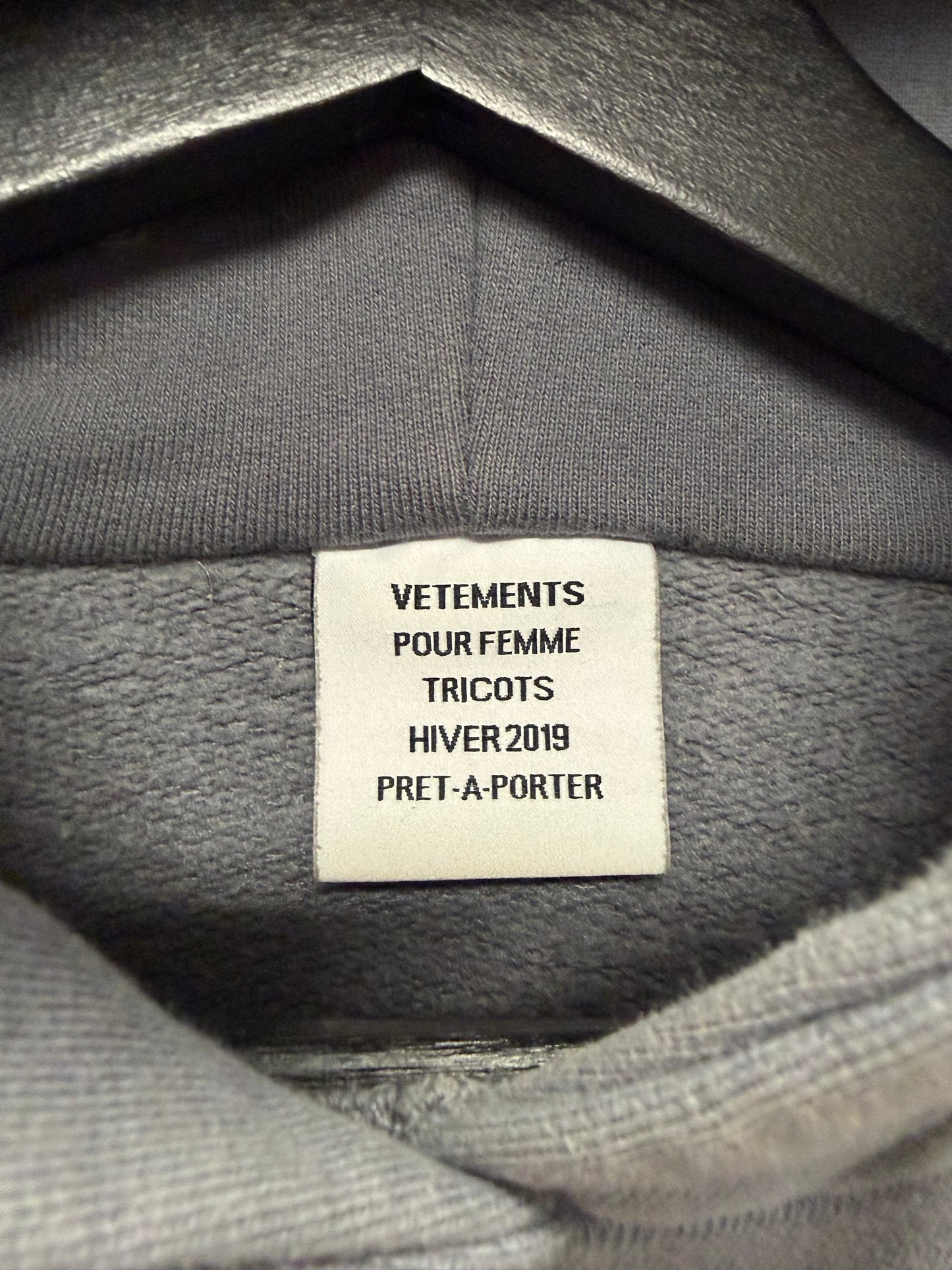 AW2019 Vetements ‘I ❤️ Sluts’ Grey Embroidered Logo Pullover Hoodie
