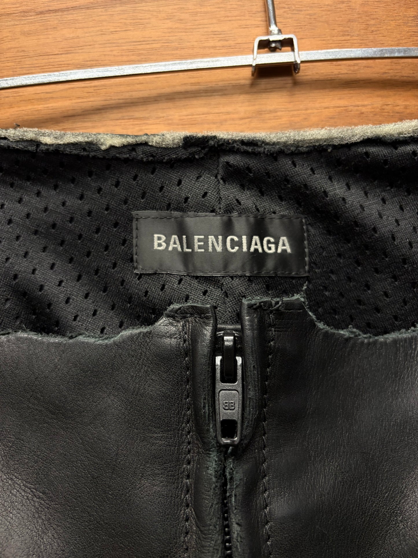 AW2024 Balenciaga ‘Low Waisted’ Unfinished Waistband Black Leather Motorcycle Pants