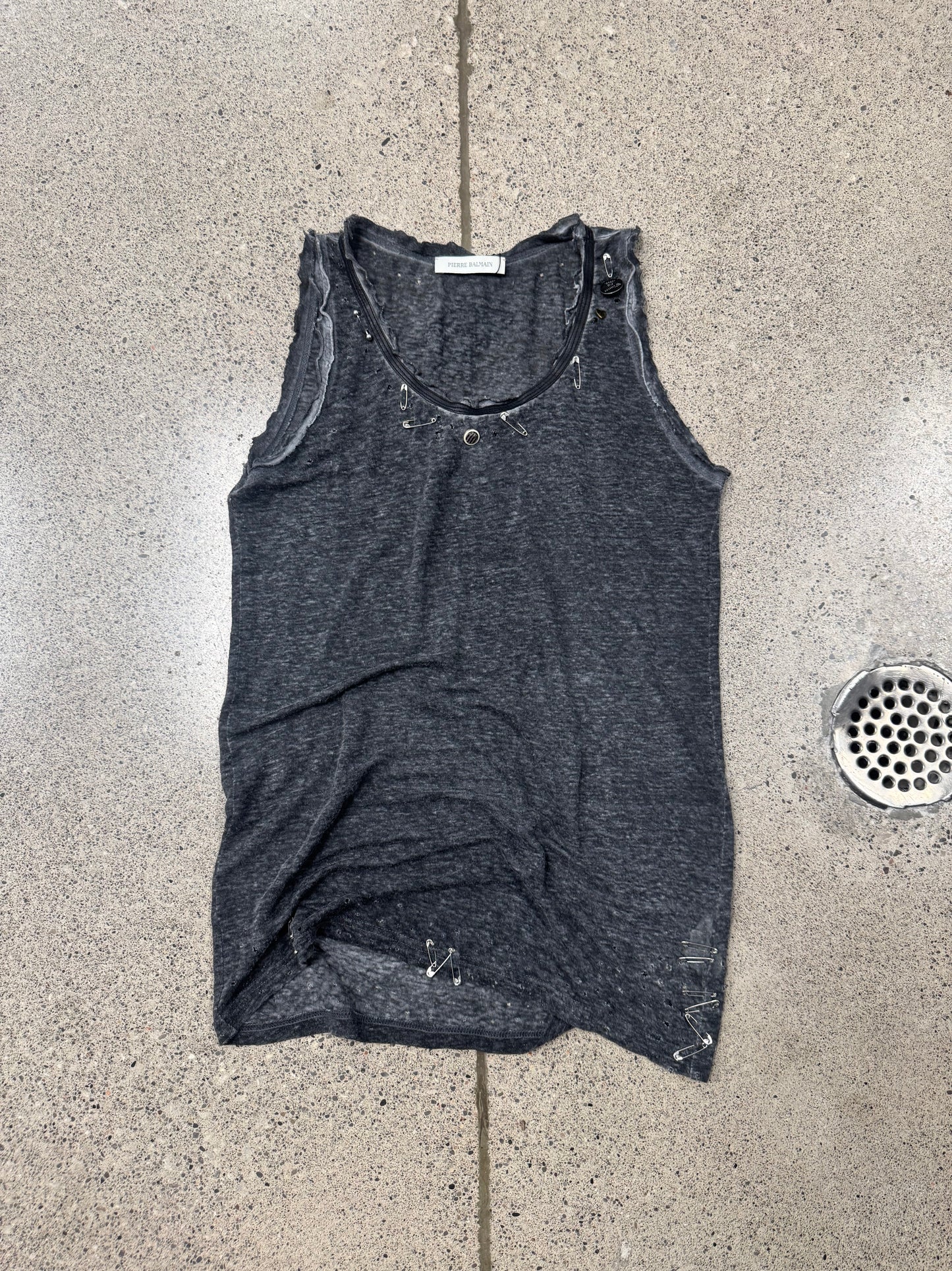 SS2011 Balmain ‘Safety Pin’ Thrash Distressed Tank Top