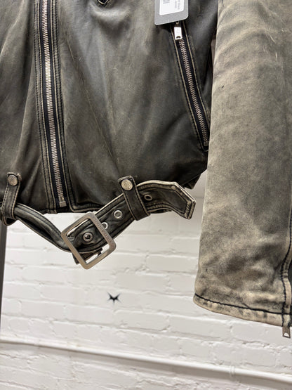 Hysteric Glamour Washed Black Calfskin Leather Biker Jacket