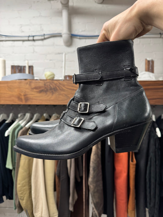 Celine ‘Berlin’ Strap Closure Cuban Heel Calfskin Leather Boots
