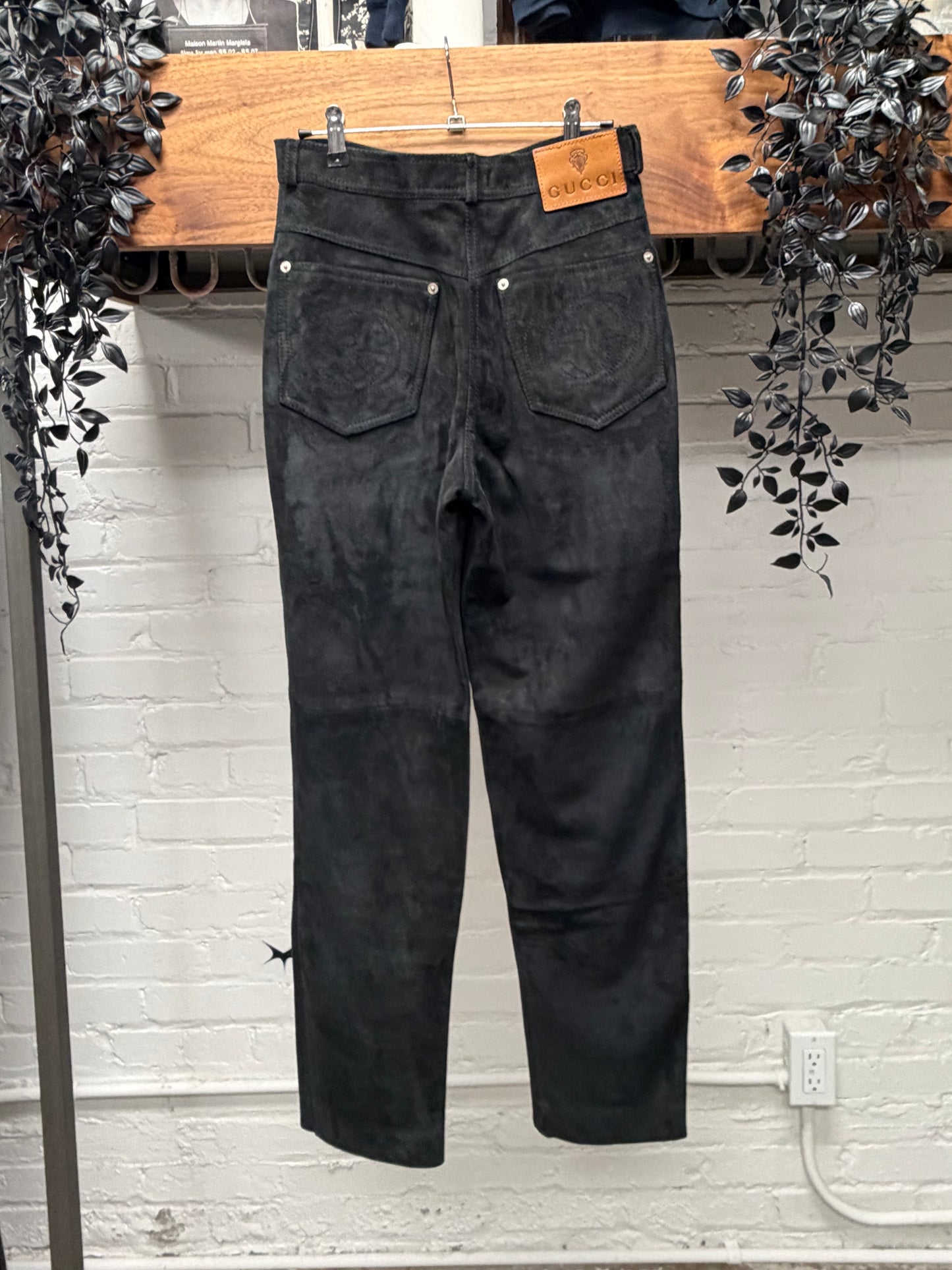 AW1995 Gucci by Tom Ford Black Suede Slim Cut Leather Pants