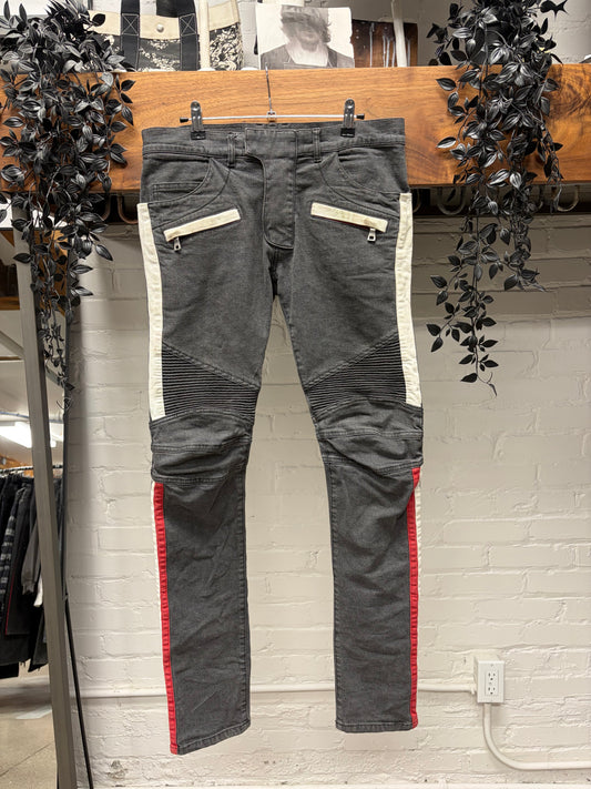 Balmain Dirty Black Biker Knee Skinny Jeans