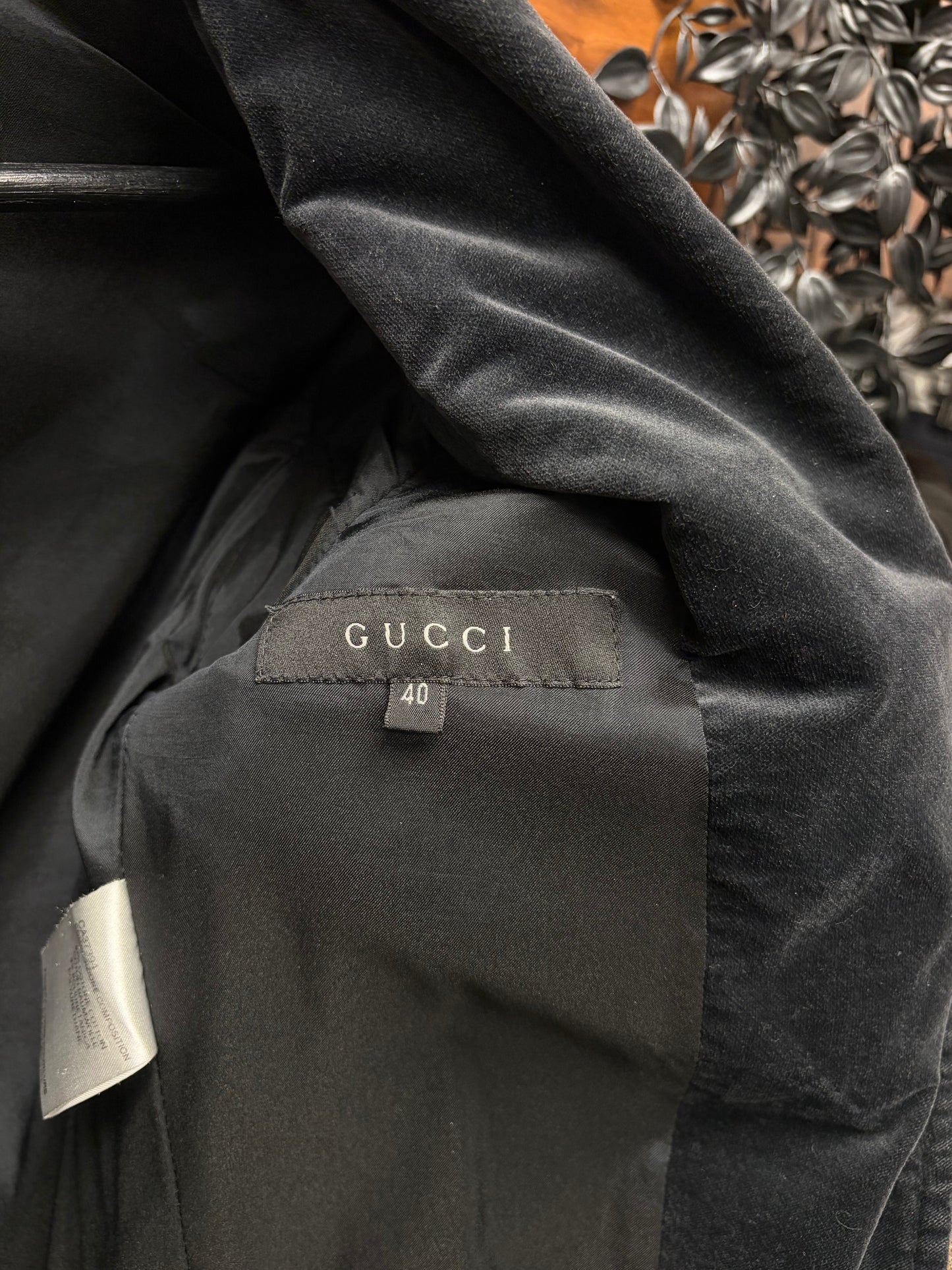 Vintage Gucci Tom Ford Black Velour Blazer with Sharp Lapel and Padded Shoulders