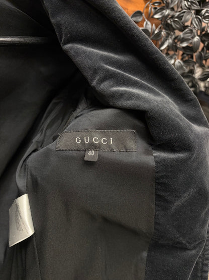 Vintage Gucci Tom Ford Black Velour Blazer with Sharp Lapel and Padded Shoulders