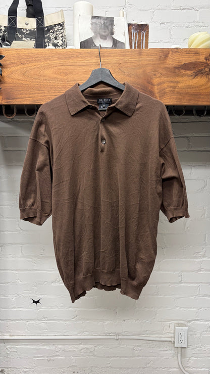 90s Gucci by Tom Ford Dark Brown Cotton Knit Polo
