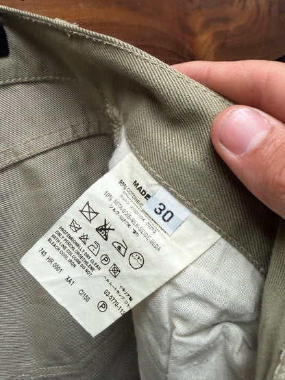 Vintage Helmut Lang ‘Raw Silk Denim’ Olive Bootcut Jeans