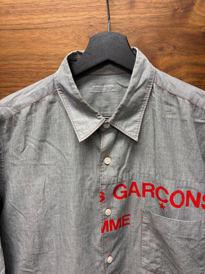 2001 Comme Des Garçons Homme ‘Split Logo’ Red/Grey Button Up Shirt