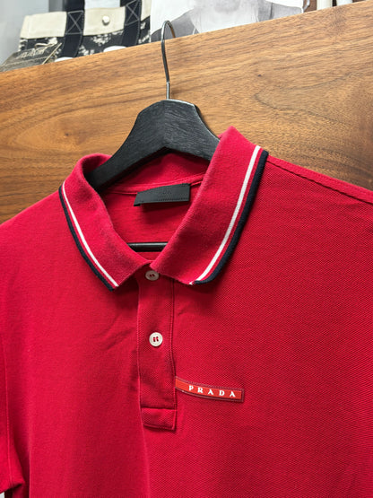 Prada ‘Sport Logo’ Red Cotton Polo Short Sleeve Shirt