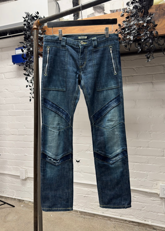 AW2001 Undercover ‘D.A.F.V.’ Patch Layered Blue Skinny Denim