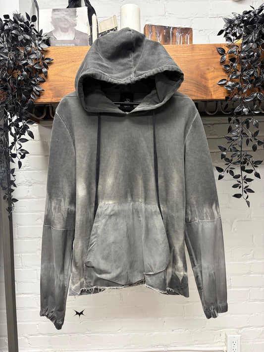Thom Krom Dyed Grey Scar-Stitch Patched Pullover Hoodie