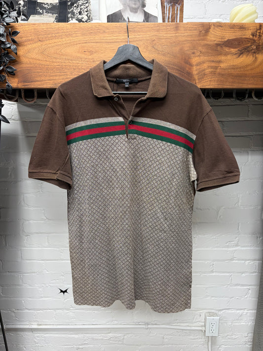 Vintage 2000s Gucci GG Interlock Monogram Brown Cotton Polo